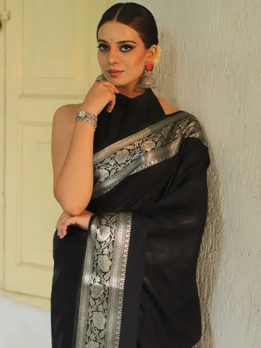 Katan Mango Silk Banarasi Jacquard Zari Border Design Saree